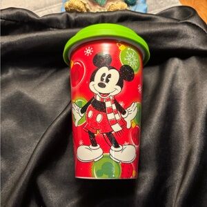 Ceramic Mickey Mouse Holiday Tumbler with Lid Disney EUC travel coffee cup mug